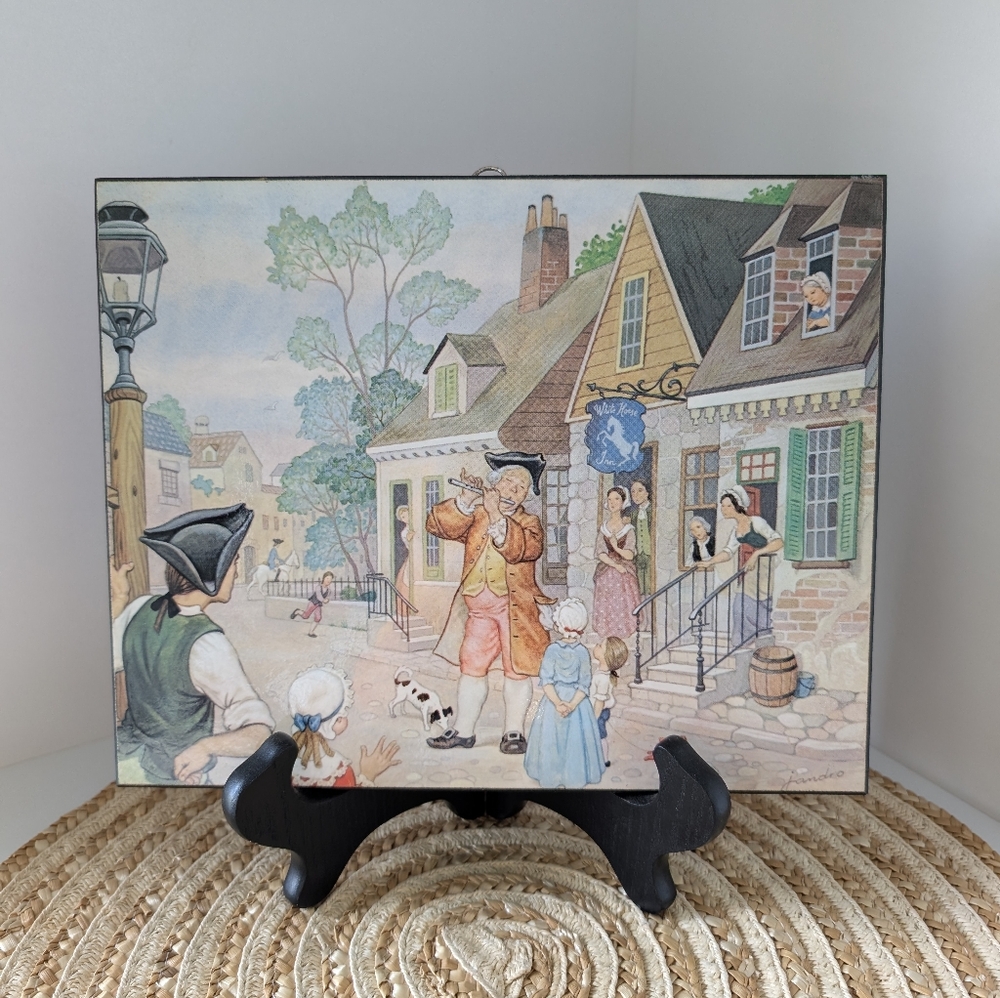 Vintage JANDRO Colonial Village Scene Wall Art
